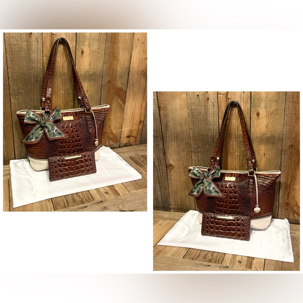 Brahmin. 4 Piece: Asher Croc Embossed Tote & Free Wallet, Dust Bag and Scarf. - Picture 9 of 16